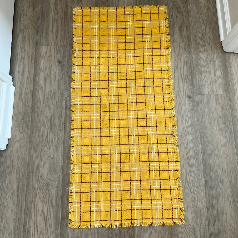 Yellow, Brown & White Plaid Fringed Scarf